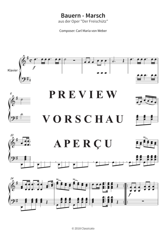 Bauern - Marsch - aus der Oper Der Freisch tz (Klavier Solo) (Klavier Solo) von Carl Maria von Weber