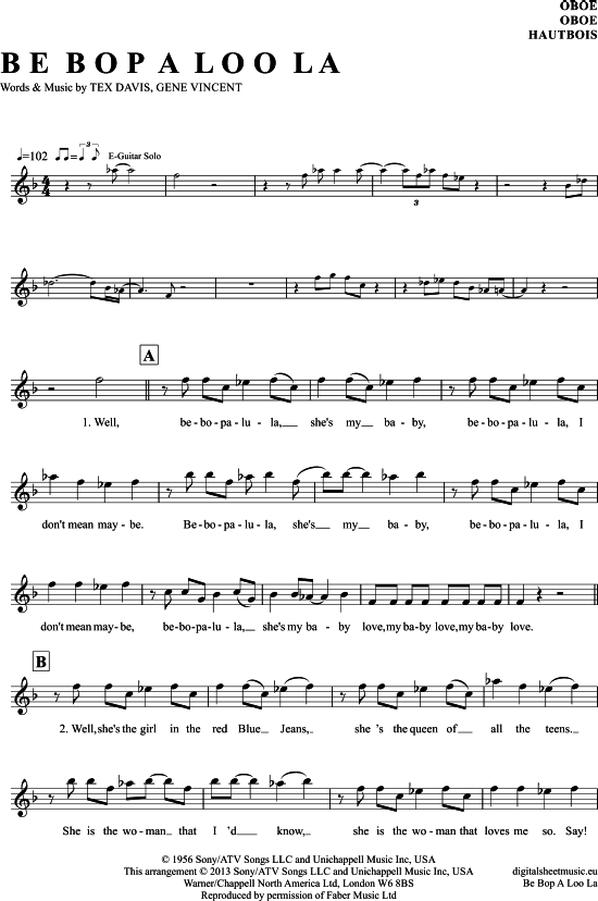 Be Bop A Lula (Oboe) (Oboe Fagott) von Gene Vincent