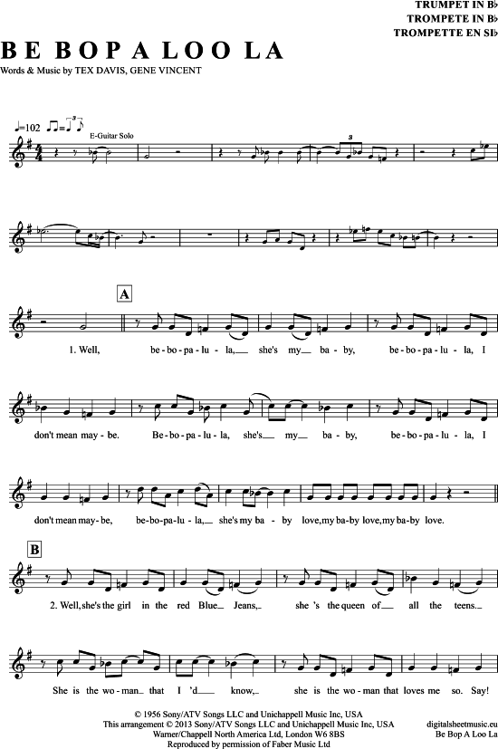 Be Bop A Lula (Trompete in B) (Trompete) von Gene Vincent