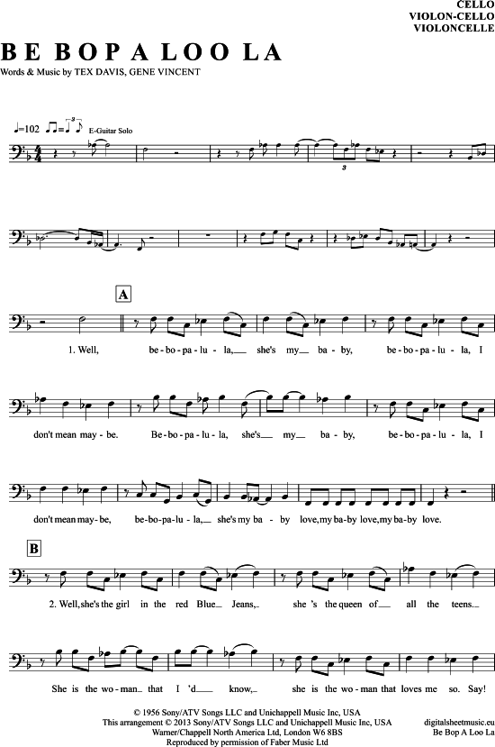 Be Bop A Lula (Violon-Cello) (Violoncello) von Gene Vincent