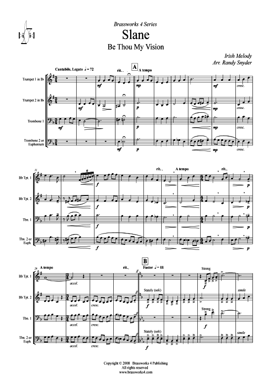 Be Thou My Vision - Slane (2xTromp in B Horn in F (Pos) Pos) (Quartett (Blech Brass)) von Irische Melodie