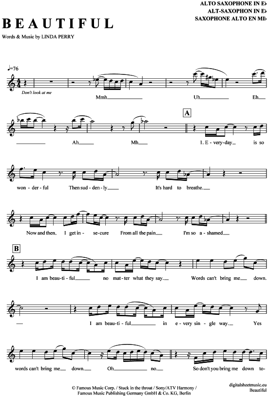 Beautiful (Alt-Sax) (Alt Saxophon) von Christina Aguilera