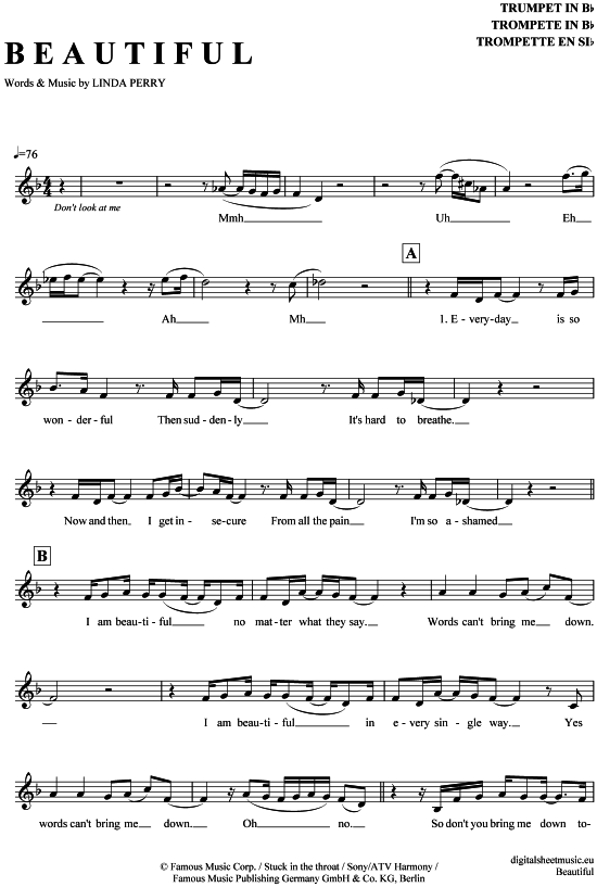Beautiful (Trompete in B) (Trompete) von Christina Aguilera