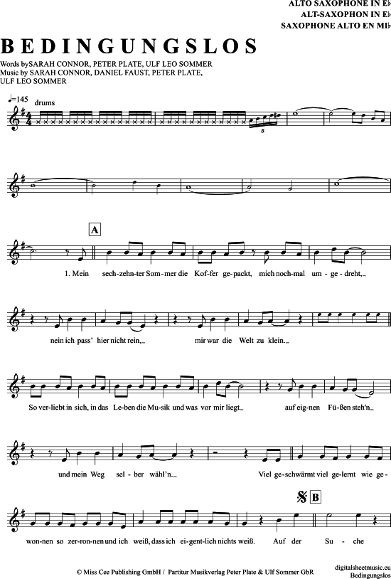 Bedingungslos (Alt-Sax) (Alt Saxophon) von Sarah Connor