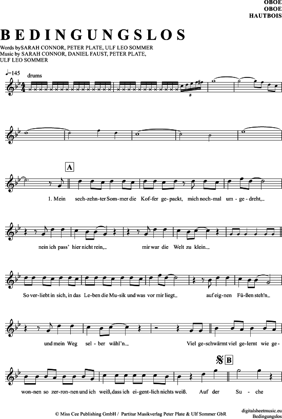 Bedingungslos (Oboe) (Oboe Fagott) von Sarah Connor