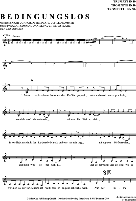 Bedingungslos (Trompete in B) (Trompete) von Sarah Connor