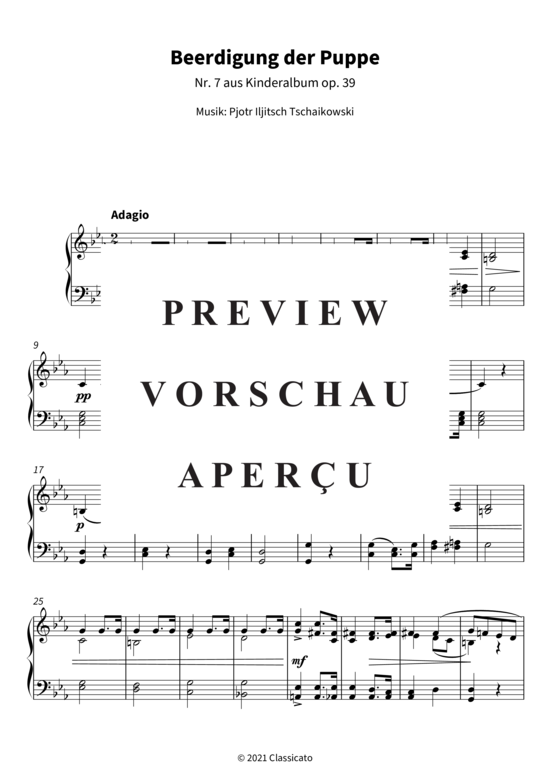 Beerdigung der Puppe - Nr. 7 aus Kinderalbum op. 39 (Klavier Solo) (Klavier Solo) von Pjotr Iljitsch Tschaikowski