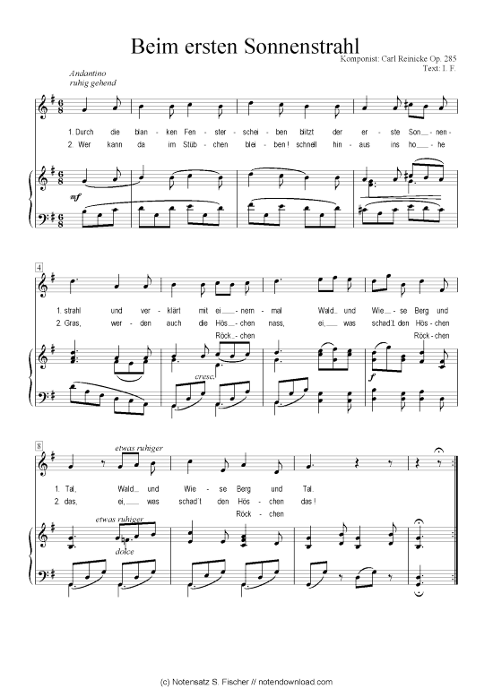 Beim ersten Sonnenstrahl (Klavier + Gesang) (Klavier  Gesang) von Carl Reinecke Op. 285  I. F.