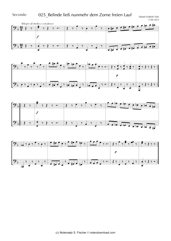 Belinde lie nunmehr dem Zorne freien Lauf (Klavier vierh ndig) (Klavier vierh ndig) von Daniel Gottlob T rk (1756-1813) 