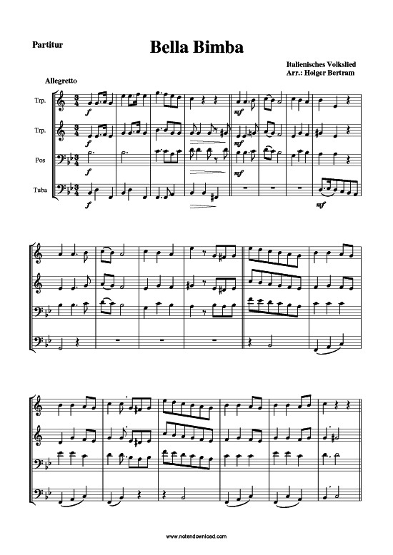 Bella Bimba (Blechbl auml serquartett 2 Trp (B) Pos TenH Tub) (Quartett (Blech Brass)) von aus Italien