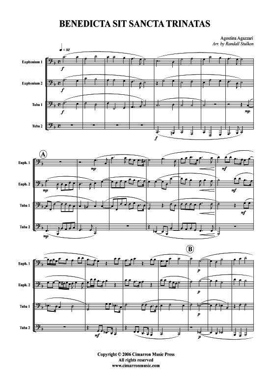 Benedicta Sit Sancta Trinitas (Tuba Quartett 2x Bariton 2xTuba) (Quartett (Tuba)) von Agostino Agazzari