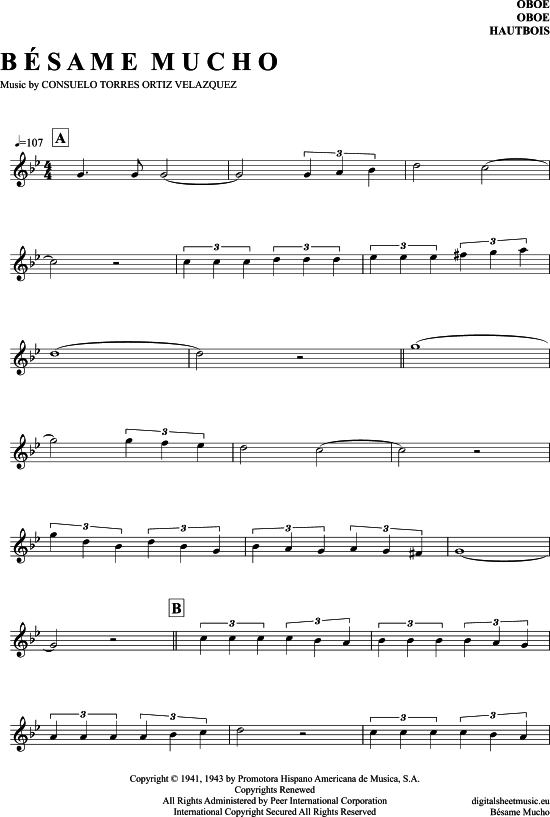 Besame Mucho (Oboe) (Oboe Fagott) von Bert Kaempfert