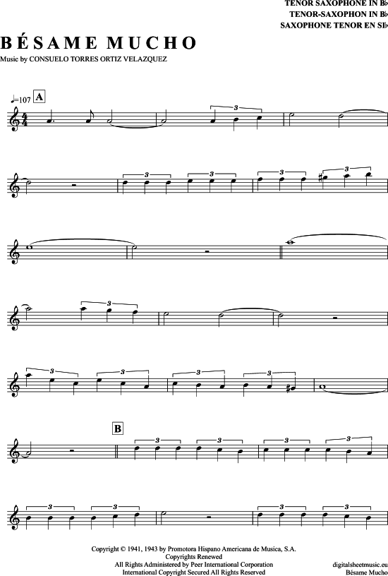 Besame Mucho (Tenor-Sax) (Tenor Saxophon) von Bert Kaempfert