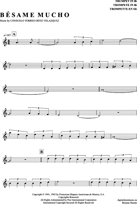 Besame Mucho (Trompete in B) (Trompete) von Bert Kaempfert