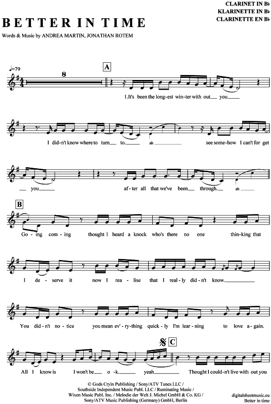 Better in time (Klarinette in B) (Klarinette) von Leona Lewis