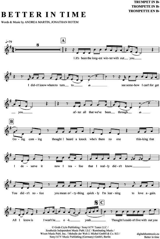 Better in time (Trompete in B) (Trompete) von Leona Lewis