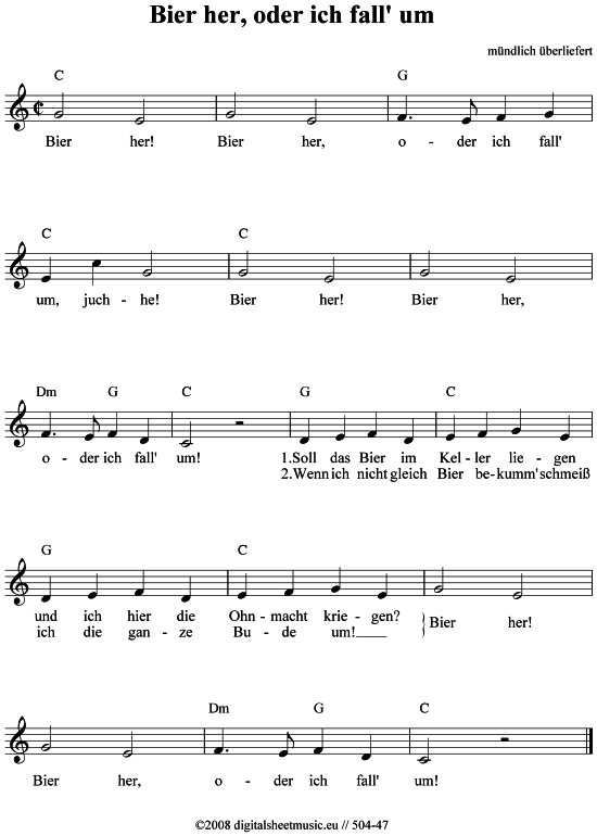 Bier her oder ich fall um (Gesang  Akkorde) von m ndlich berliefert