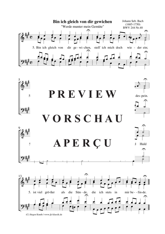 Bin ich gleich von dir gewichen (BWV 244 Nr.40) (Gemischter Chor) (Gemischter Chor) von Johann Seb. Bach