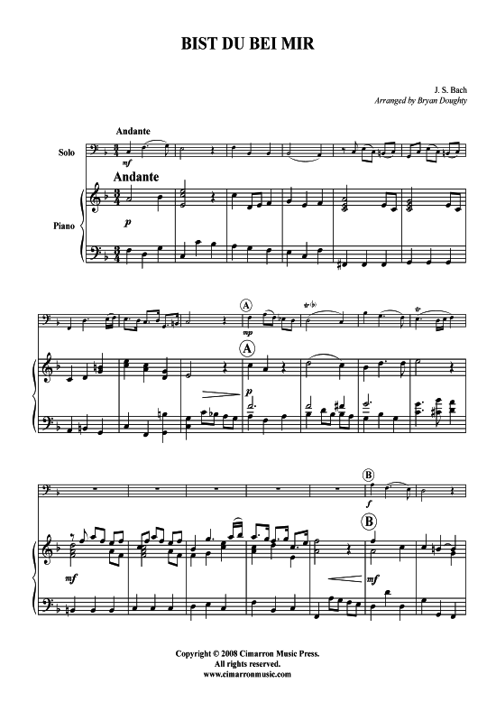 Bist du bei Mir (Tuba + Klavier) (Klavier  Tuba) von J. S. Bach