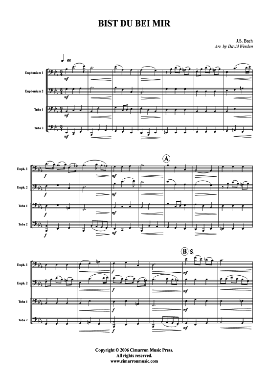 Bist Du Bei Mir (Tuba Quartett 2x Bariton 2xTuba) (Quartett (Tuba)) von J. S. Bach