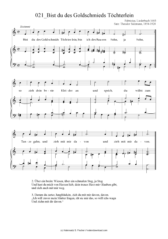 Bist du des Goldschmieds T chterlein (Klavier + Gesang) (Klavier  Gesang) von Fabricius Liederbuch 1603 