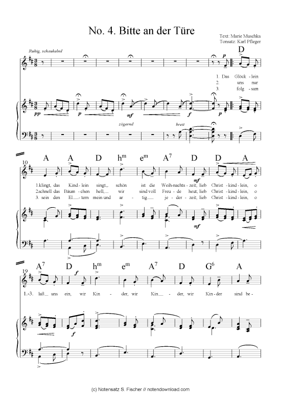Bitte an der T re (Klavier + Gesang) (Klavier Gesang  Gitarre) von arr. Karl Pfleger