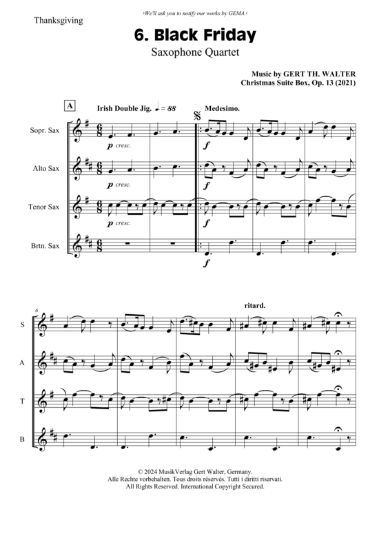 Black Friday (Saxophon Quartett SATB) (Quartett (Saxophon)) von Gert Th. Walter