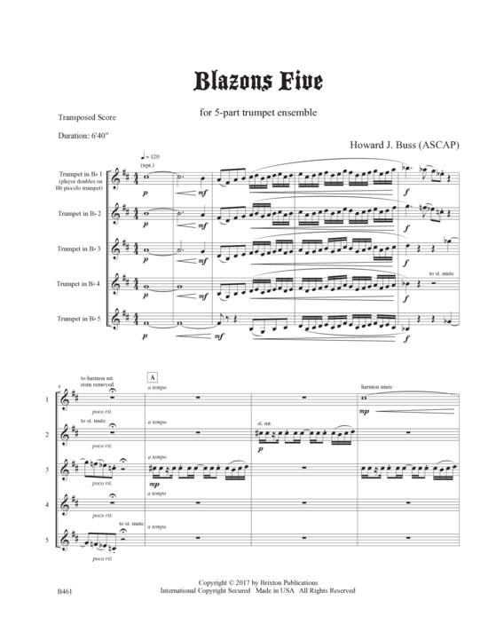 Blazons Five (5-stimmiges Trompetenensemble) (Quintett (Trompete)) von Howard J. Buss