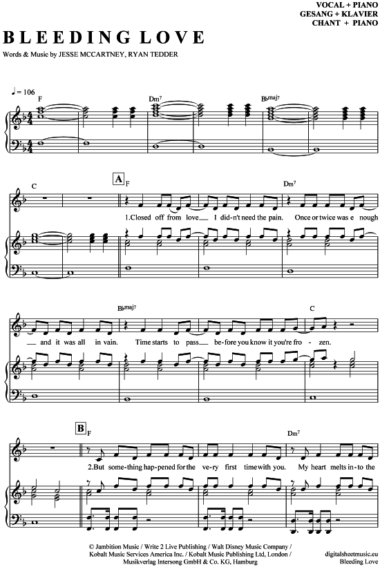 Bleeding Love (Klavier + Gesang) (Klavier Gesang  Gitarre) von Leona Lewis