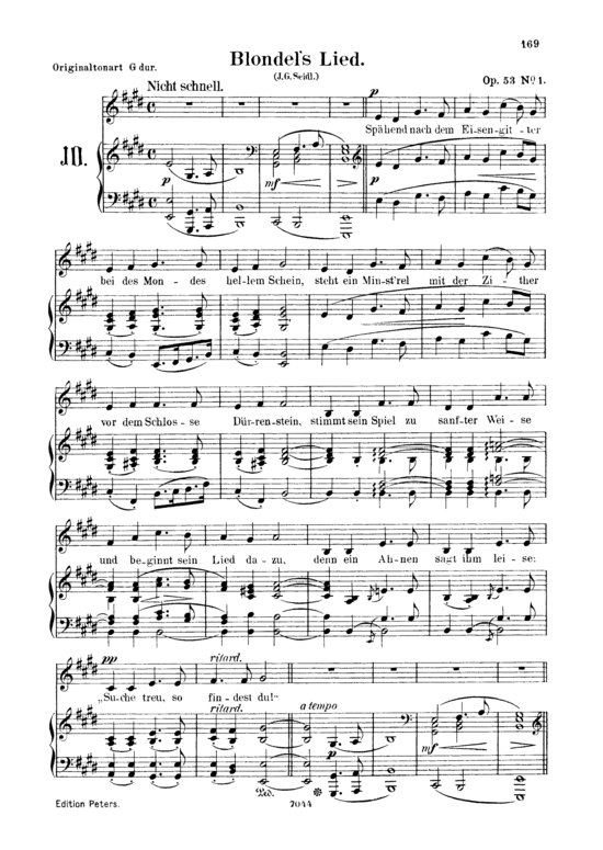 Blondels Lied Op.53 No.1 (Gesang tief + Klavier) (Klavier  Gesang tief) von Robert Schumann