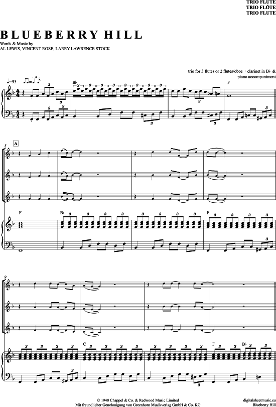 Blueberry Hill (Fl ten Trio + Klavier) (Trio (Fl te)) von Fats Domino