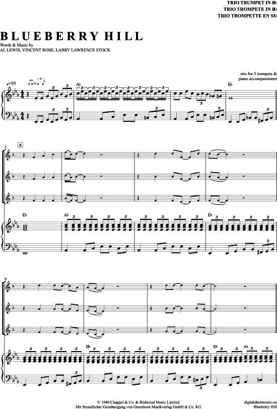 Blueberry Hill (Trompeten Trio + Klavier) (Trio (Trompete)) von Fats Domino