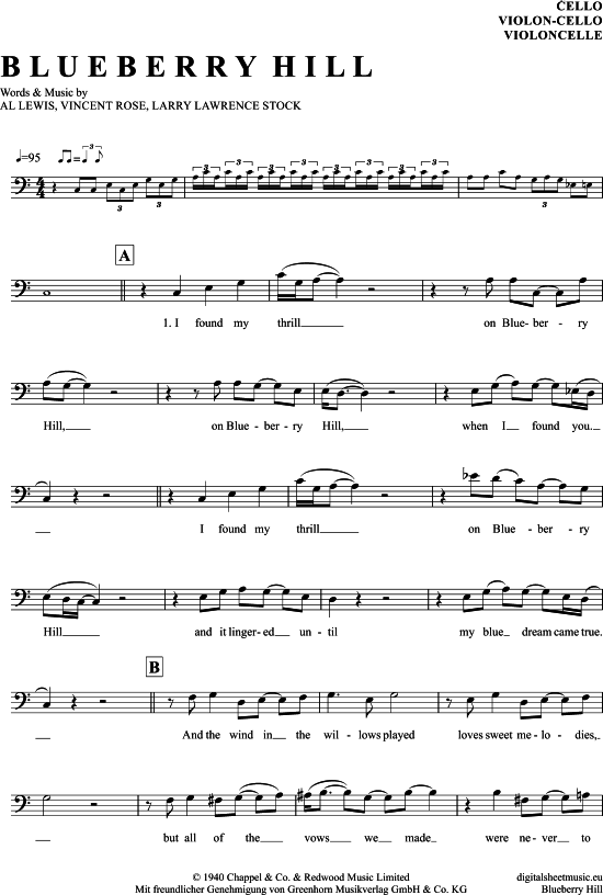 Blueberry Hill (Violon-Cello) (Violoncello) von Fats Domino