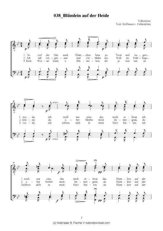 Bl mlein auf der Heide (M nnerchor) (M nnerchor) von Volksweise  Hoffmann v. Fallersleben 