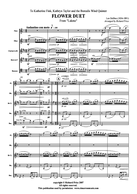 Blumen Duett (Holzbl auml ser-Quintett) (Quintett (Holzbl ser)) von Leo Delibes