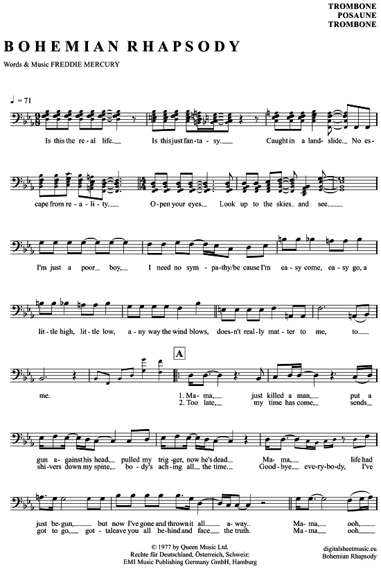Bohemian Rhapsody (Posaune  Bariton) (Posaune) von Queen