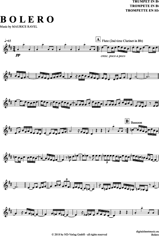 Bolero (Trompete in B) (Trompete) von Maurice Ravel
