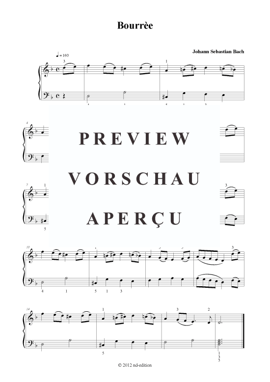 Bouree (Klavier solo einfach) (Klavier einfach) von J. S. Bach (bearb.)