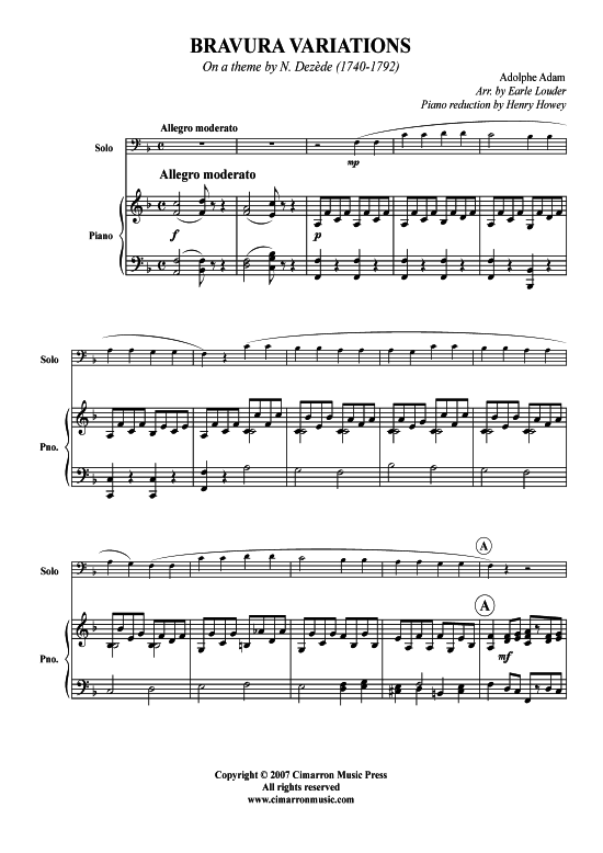 Bravura - Variations (Bariton Pos + Klavier) (Klavier  Bariton (Posaune)) von Adolphe Adam