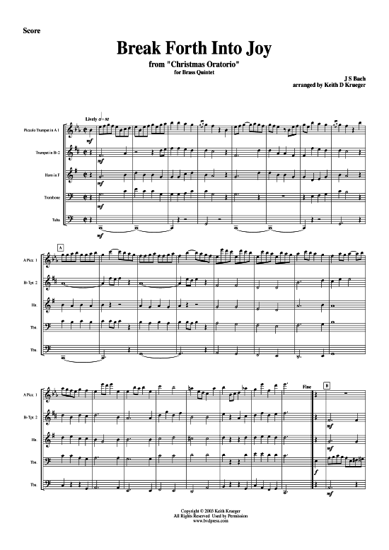 Break Forth Into Joy (Blechbl serquintett) (Quintett (Blech Brass)) von J. S. Bach (aus Weihnachtsoratorium)