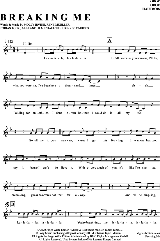 Breaking Me (Oboe) (Oboe Fagott) von Topic  A7S