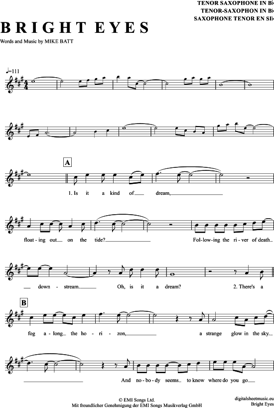Bright Eyes (Tenor-Sax) (Tenor Saxophon) von Art Garfunkel
