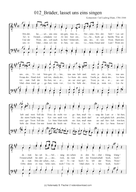 Br der lasset uns eins singen (M nnerchor) (M nnerchor) von Carl Ludwig Blum 1786-1844