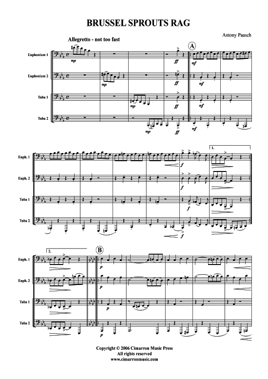 Brussel Sprouts Rag (Tuba Quartett 2x Bariton 2xTuba) (Quartett (Tuba)) von Antony Paasch