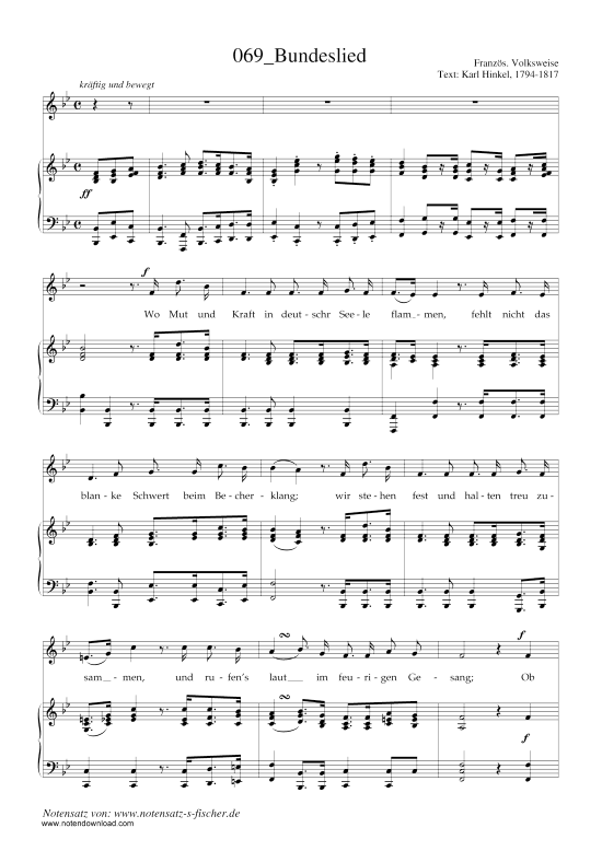 Bundeslied (Klavier + Gesang) (Klavier  Gesang) von Volksweise aus Frankreich