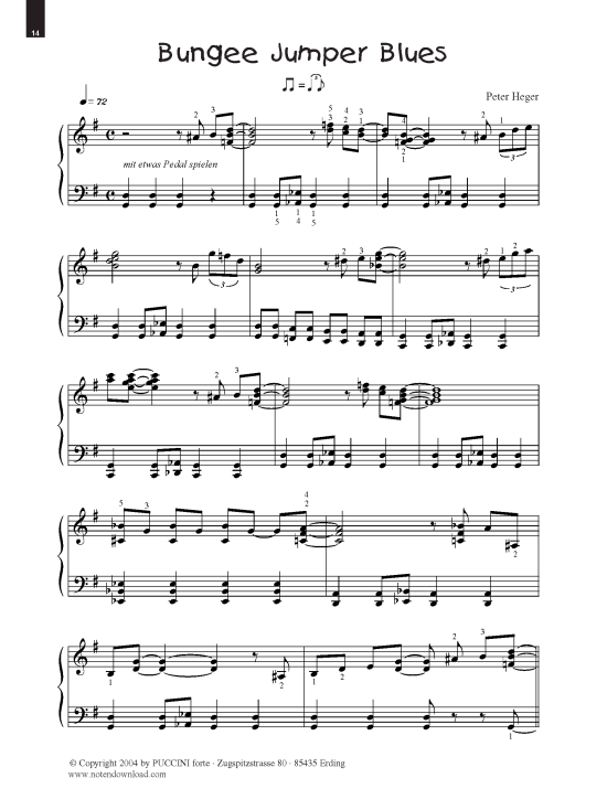 Bungee Jumper Blues (Klavier Solo mittelschwer) (Klavier Solo) von Peter Heger (aus Boogies Band 3)