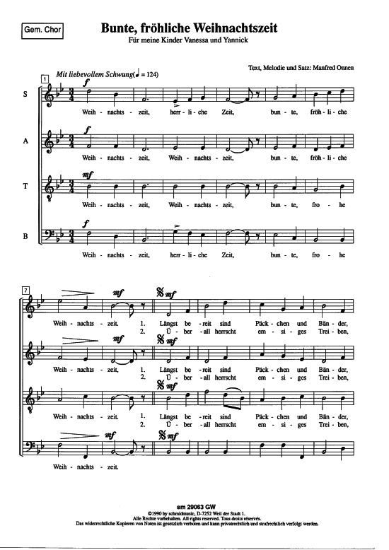 Bunte fr ouml hliche Weihnachtszeit (Gemischter Chor) (Gemischter Chor) von Manfred Onnen