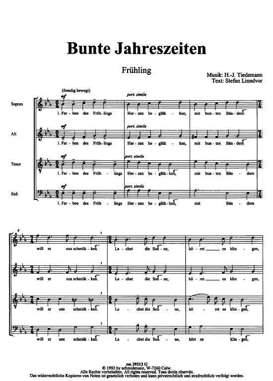 Bunte Jahreszeiten (Gemischter Chor) (Gemischter Chor) von Hans-Joachim Tiedemann (4 S auml tze)