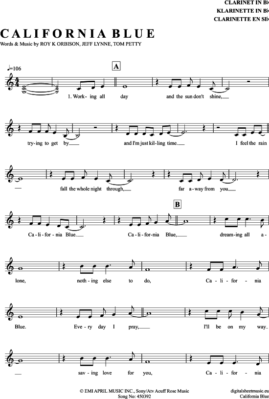 California Blue (Klarinette in B) (Klarinette) von Roy Orbison