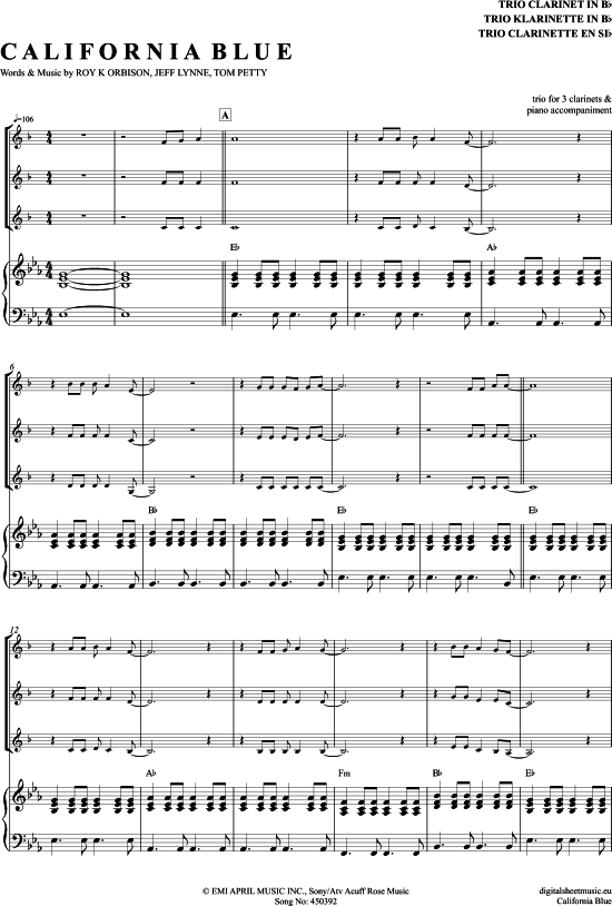 California Blue (Klarinetten Trio + Klavier) (Trio (Klarinette)) von Roy Orbison